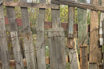 Old wooden planks on the fence, vintage background texture