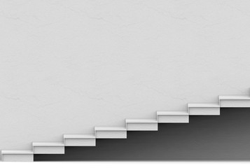 3d rendering. White staircase and copy space cement wall background.