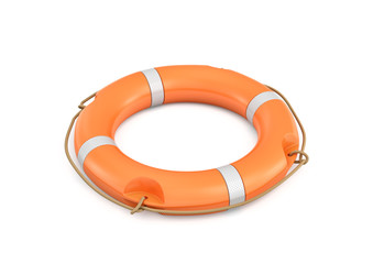 3d rendering of a single isolated orange life buoy isolated on white background.