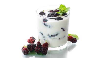 Sweet Greek yogurt with mulberry berries