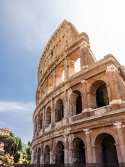 Front view of the Roman Coliseum in Rome, Italy.
