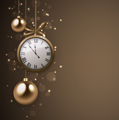 Fototapeta na wymiar 2017 New Year background with clock and silver balls.