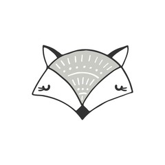 Cute hand drawn nursery poster with fox in scandinavian style. Monochrome vector illustration