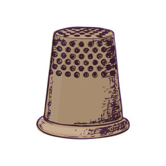 Thimble for sewing, sketch illustration of accessories for sewing. Vector