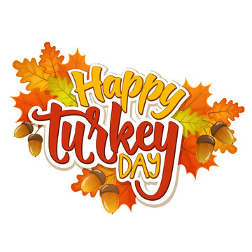 Thanksgiving day greetings and autumn leaves, cartoon illustration. Thanksgiving Day background for decoration. Vector