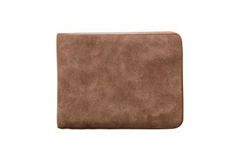 brown wallet top view isolated on white with clipping path.