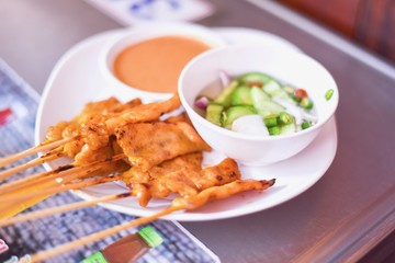 Plate of Pork Satay Skewers