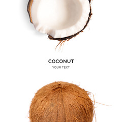 Creative layout made of coconut. Flat lay. Food concept. Coconut on white background.