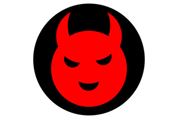 Satan face emoji. Red silhouette in black circle. Vector.