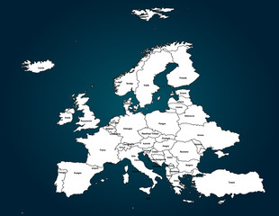 Carte Europe, Pays FR et EN, calques modifiables
