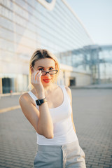 Portrait of a professional business woman in glasses outdoor