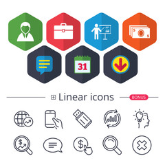 Businessman signs. Human and cash money icons.