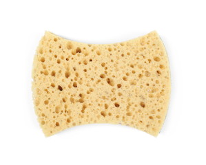Yellow sponge isolated on white background, top view