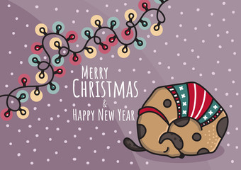 Christmas and New Year hand drawn doodle vector illustration with dog
