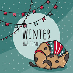 Christmas and New Year hand drawn doodle vector illustration with dog