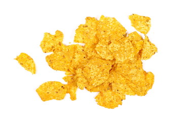 Corn tortilla pile isolated on white background, top view