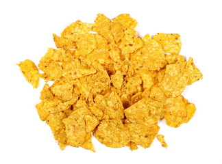 Corn tortilla pile isolated on white background, top view