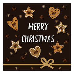 Fototapeta na wymiar Merry Christmas card with cookies