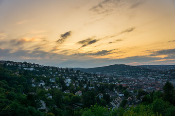City of Stuttgart at dawn from above