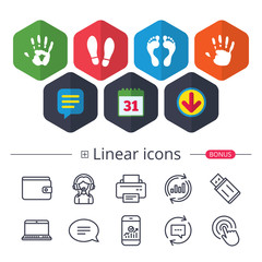 Hand and foot print icons. Imprint shoes symbol.
