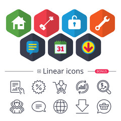 Home key icon. Wrench service tool symbol.