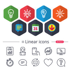 Light lamp icons. Energy saving symbols.