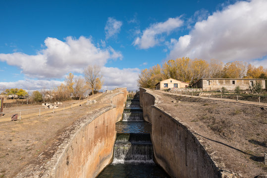 Canal de Castilla, famous Landmark in Fromista, Palencia, Castilla y Leon, Spain.