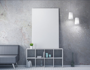 Calendar  mockup in interior, poster in white room, modern eco design 3d rendering