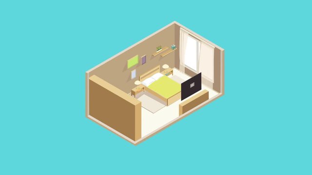 isometric vector modern bedroom model. Modern interior design. -stock footage
