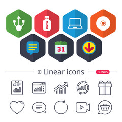 Usb flash drive icons. Notebook or Laptop pc.