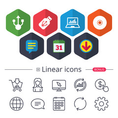 Usb flash drive icons. Notebook or Laptop pc.