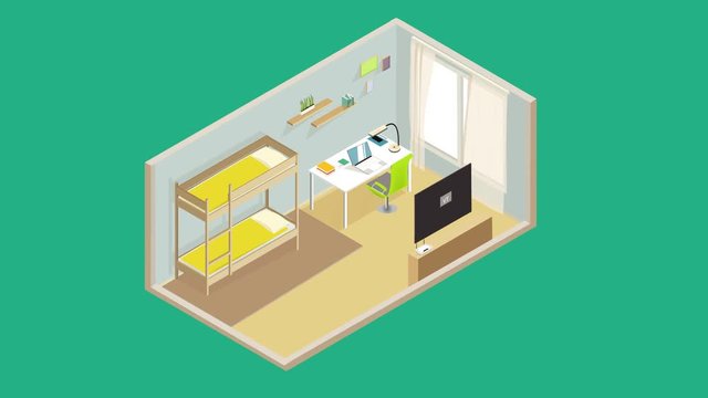 isometric vector modern kids room model. Modern interior design. -stock footage