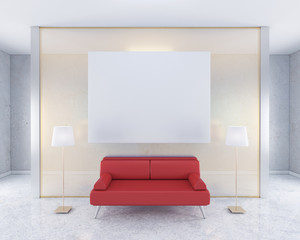 Luxary interior with blank poster mockup on wall 3d rendering