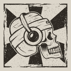 Skull music side view vector vintage grunge design