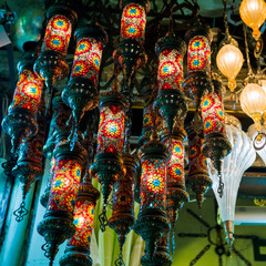 Colorful  lanterns.  lamps for sale in the Grand Bazaar, Istanbul, Turkey
