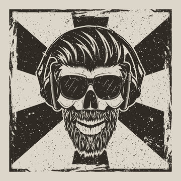 Skull music hipster vector vintage grunge design