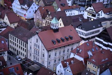 stadt, heidenheim an der brenz, germany europa, altes rathaus, turm, dach, rot, abend, architektur,...