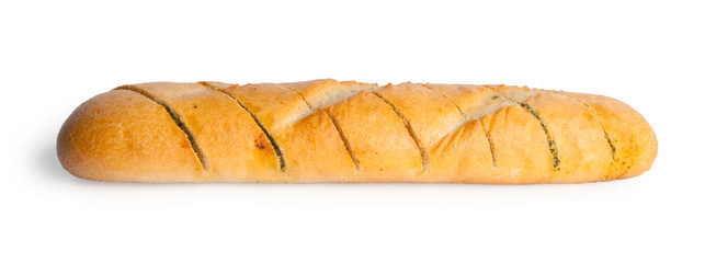 Garlic bread with garlic and butter isolated on white background