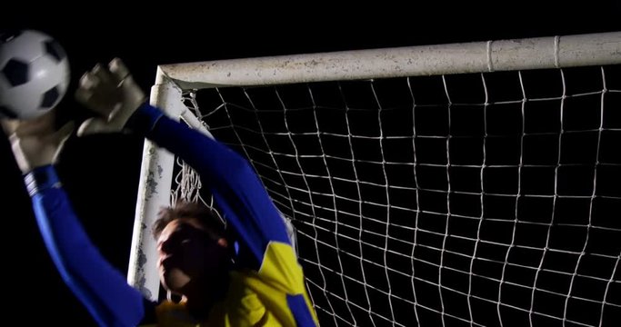 Goalkeeper catching a soccer ball 