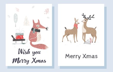 Christmas cards for holidays greeting. Print. Vector.