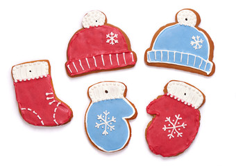 Gingerbread cookies for Christmas on a white background
