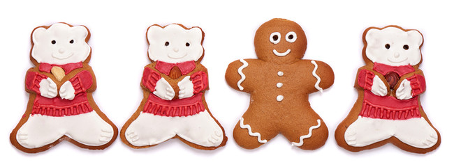 Gingerbread cookies for Christmas on a white background