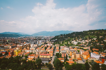 Obraz premium view of the European old town of Brescia in Italy pawnshop in summer
