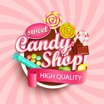 Candy shop logo label or emblem for your design. Vector illustration.