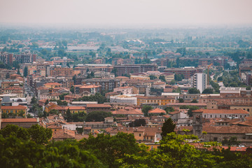 view of the European old town of Brescia in Italy pawnshop in summer