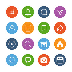 colorful simple social media icon set, vector illustration