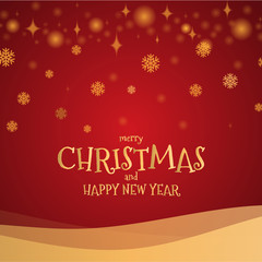 Fototapeta na wymiar Gold glitter snowflake with merry christmas and happy new year on red background, vector illustration