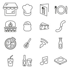 Pizzeria or Pizza Restaurant Icons Thin Line Vector Illustration Set