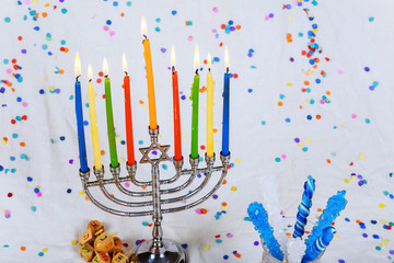 jewish holiday Hanukkah with menorah traditional Candelabra