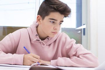 child student write on the home or school desk